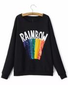 Romwe Black Letter Print Rainbow Sequined Sweatshirt