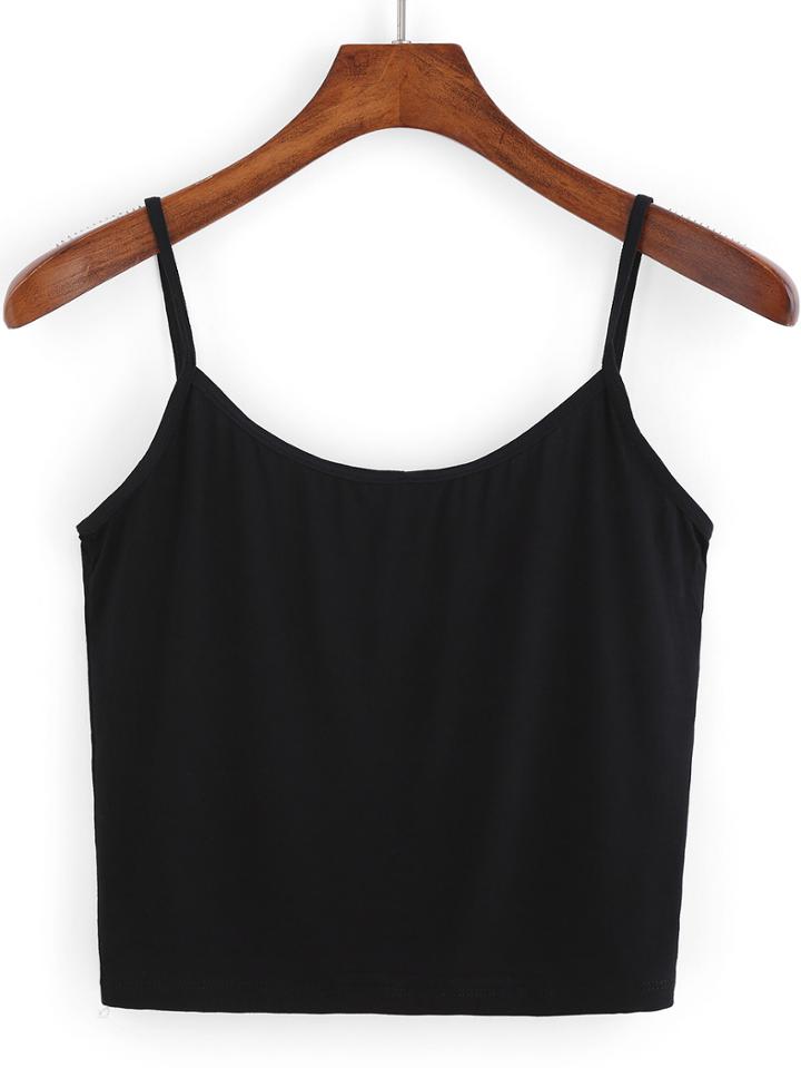 Romwe Spaghetti Strap Crop Black Cami Top