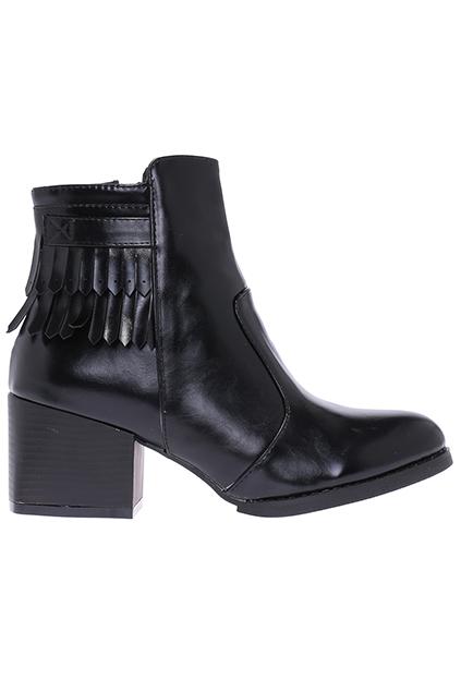 Romwe Tassels Zippered Black Boot