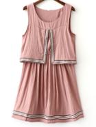 Romwe Pink Round Neck Webbing Trim Sleeveless Dress