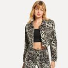 Romwe Leopard Print Crop Buttoned Jacket