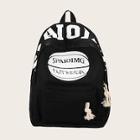 Romwe Letter Print Canvas Backpack