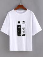 Romwe Bottle Print Drop Shoulder T-shirt