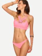 Romwe Lattice Neck Bikini Set - Pink