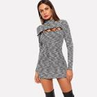 Romwe Lace-up Front Sweater Dress