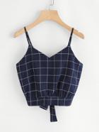 Romwe Checked Tie Back Crop Cami Top