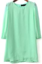 Romwe Green Long Sleeve Sheer Mesh Loose Dress