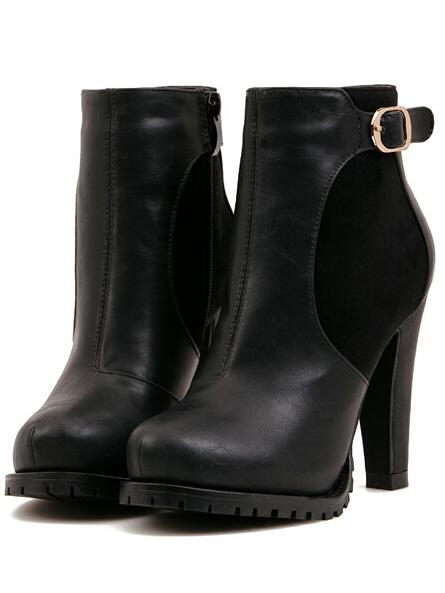 Romwe Black Platform Buckle Strap Rugged High Heeled Boots