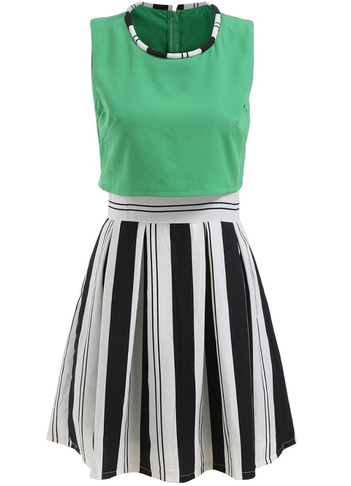 Romwe Color-block Vertical Striped A-line Dress