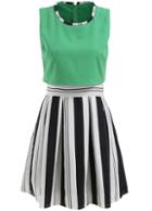 Romwe Color-block Vertical Striped A-line Dress