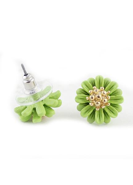 Romwe Green Bead Flower Stud Earrings
