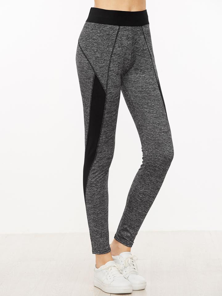 Romwe Grey Contrast Panel Skinny Leggings