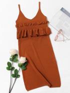 Romwe Ruffle Trim Tiered Knit Cami Dress