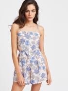 Romwe Floral Print Backless Layered Romper