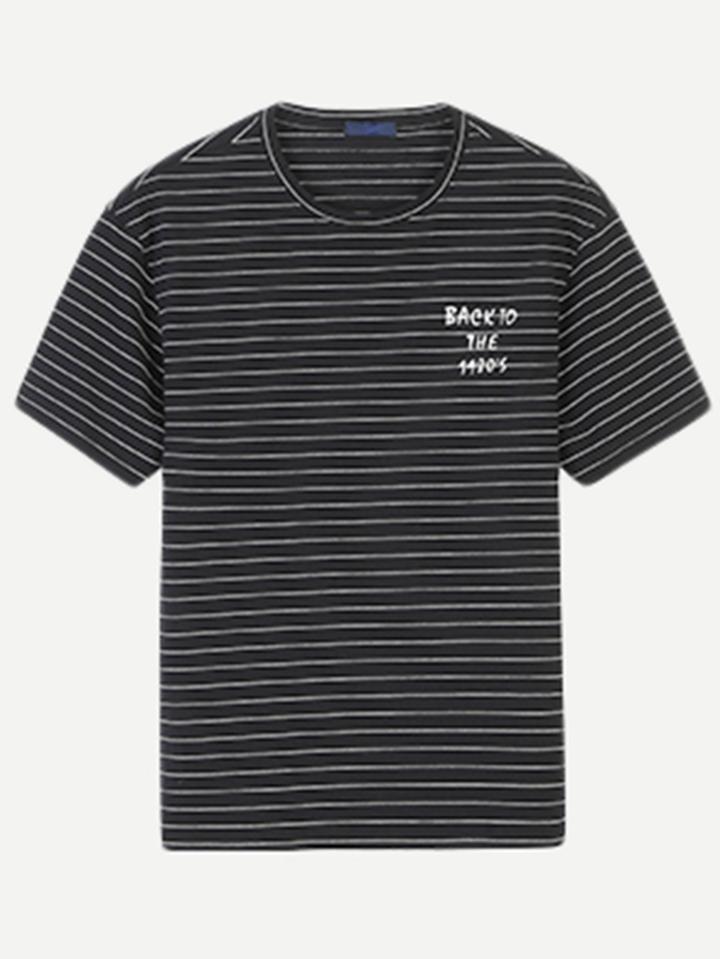 Romwe Men Stripe Slogan Print Tee