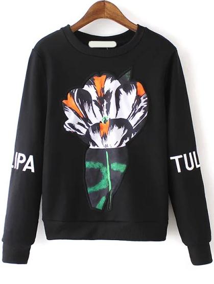 Romwe Round Neck Letter Print Patch Sweatshirt