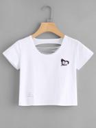 Romwe Butterfly Embroidered Patch Cut Ou Back Tee