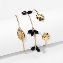 Romwe Tropical Leaf & Shell Bracelet Set 3pcs