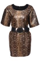 Romwe Golden Lacquer Print Shift Dress