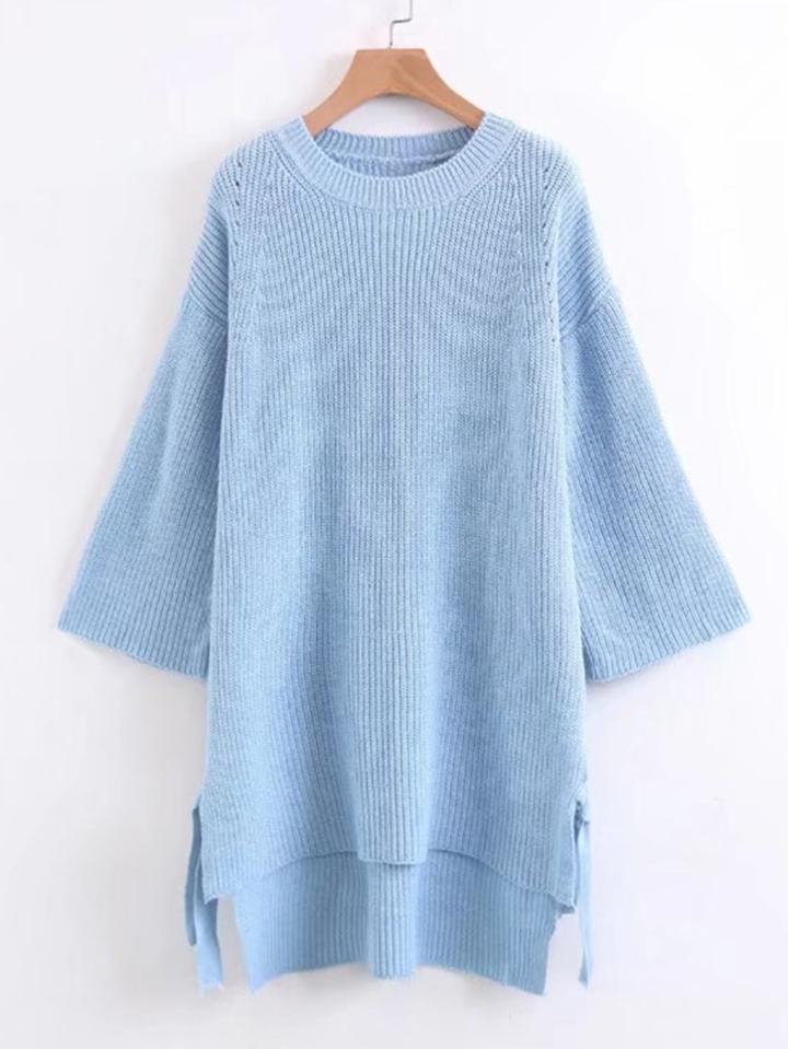 Romwe Side Tie Longline Ribbed Knit Sweater