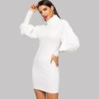 Romwe Roll Neck Solid Bodycon Dress