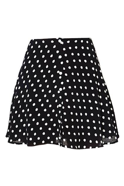 Romwe Little Flowers Print Beaded Buttons Black Skirt