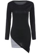 Romwe Color-block Long Sleeve Asymmetrical Tight Dress