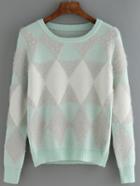Romwe Geometric Patterned Mohair Green Sweater