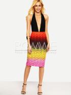 Romwe Color Block Knee Length Sheath Skirt