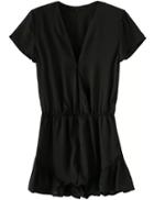 Romwe V Neck Short Sleeve Ruffle Black Jumpsuit
