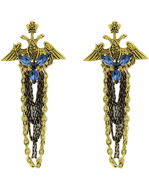 Romwe Gold Gemstone Wing Chain Earrings