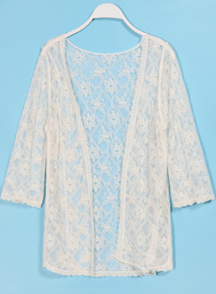 Romwe Sheer Lace Embroidered Blouse