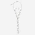 Romwe Faux Pearl Detail Lariats Necklace & Earrings Set