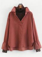 Romwe Lace Trim 2 In 1 High Low Blouse