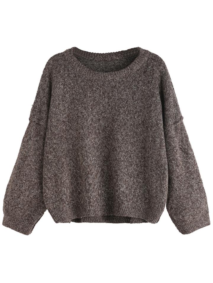 Romwe Khaki Round Neck Drop Shoulder Sweater