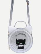 Romwe Cat Shaped & Print Crossbody Bag - Silver