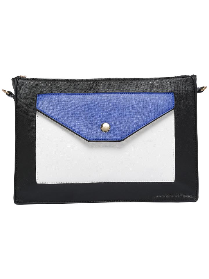 Romwe Colour-block Chain Pu Satchel Bag
