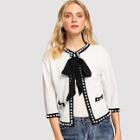 Romwe Tie Neck Pearl Embellished Blazer