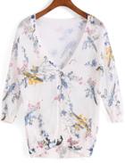 Romwe With Buttons Bird Print Knit Cardigan