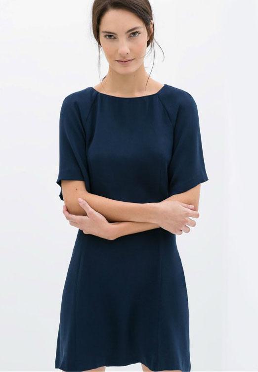 Romwe Round Neck Hollow Navy Dress