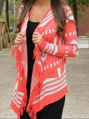 Romwe Women Striped Fringe Red Top