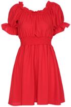 Romwe Romwe Elastic Pleated Short-sleeved Red Dress