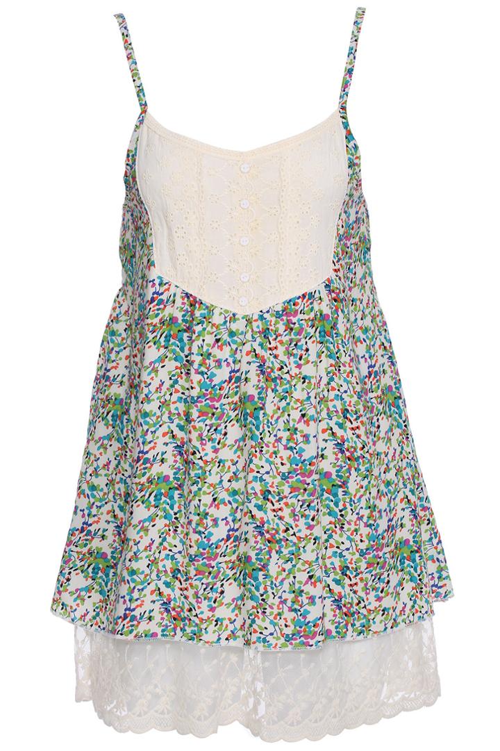 Romwe Romwe Floral Print Lace Hem Green Camisole Vest