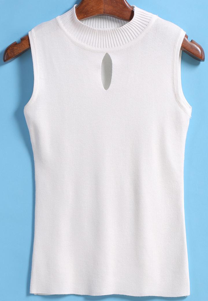 Romwe Round Neck Keyhole Slim Vest
