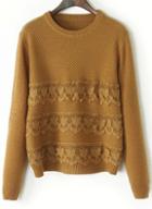 Romwe Lace Knit Khaki Sweater