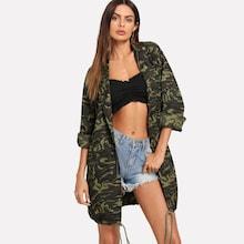 Romwe Drawstring Hem Camo Utility Utility Coat