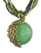 Romwe Green Beads Chain Round Stone Pendant Necklace