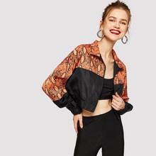 Romwe Zip Up Cut-and-sew Snakeskin Print Jacket