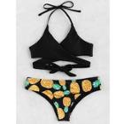 Romwe Pineapple Print Wrap Mix & Match Bikini Set