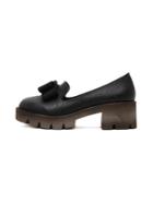 Romwe Bow Tied Chunky Sole Black Loafers